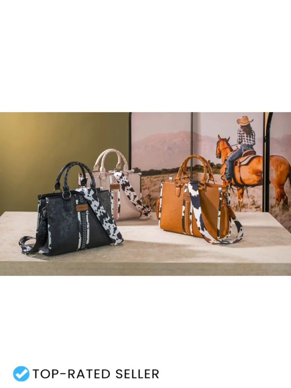 Western Cow Print Tote Bag Vegan Leather Top Handle Satchel Purse